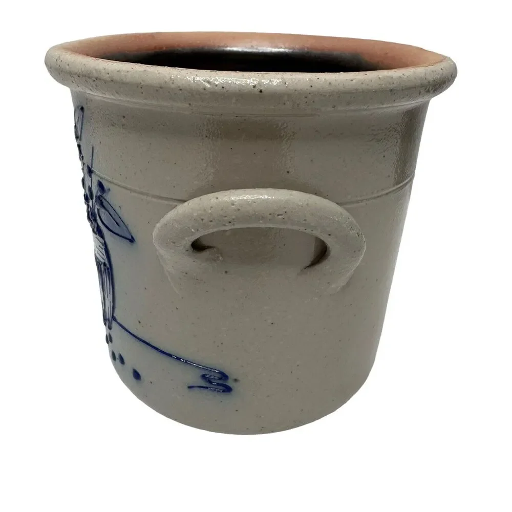 1992 Salmon Falls Blue Decorated Stoneware Blue Berries Basket CrockWare Pottery - Picture 4 of 13